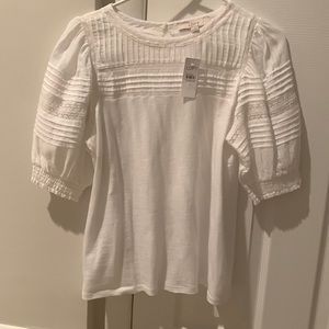 LOFT White Puff Sleeve T-Shirt Size small